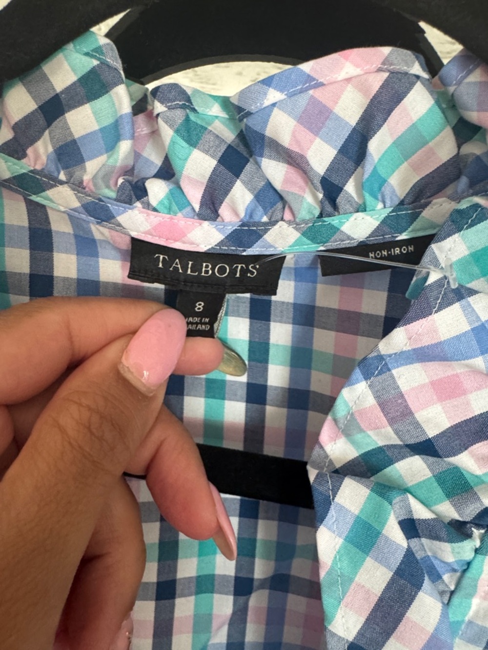 🔥Talbots Multi-Color Plaid Ruffle V-Neck Blouse - Picture 3 of 6